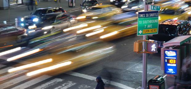 Long-exposure blurred NYC traffic